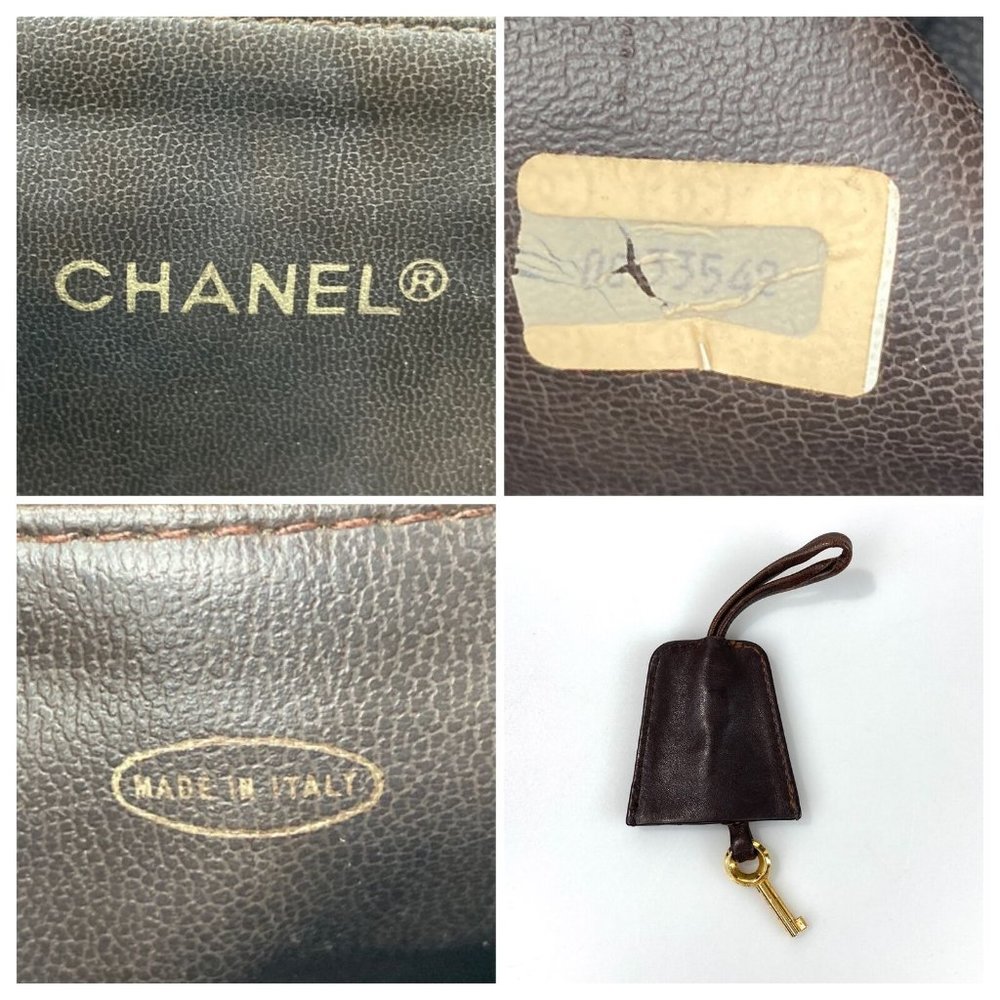 vintage CHANEL Bag Briefcase Handbag Quilted brown Leather Authentic with key - Picture 5 of 11